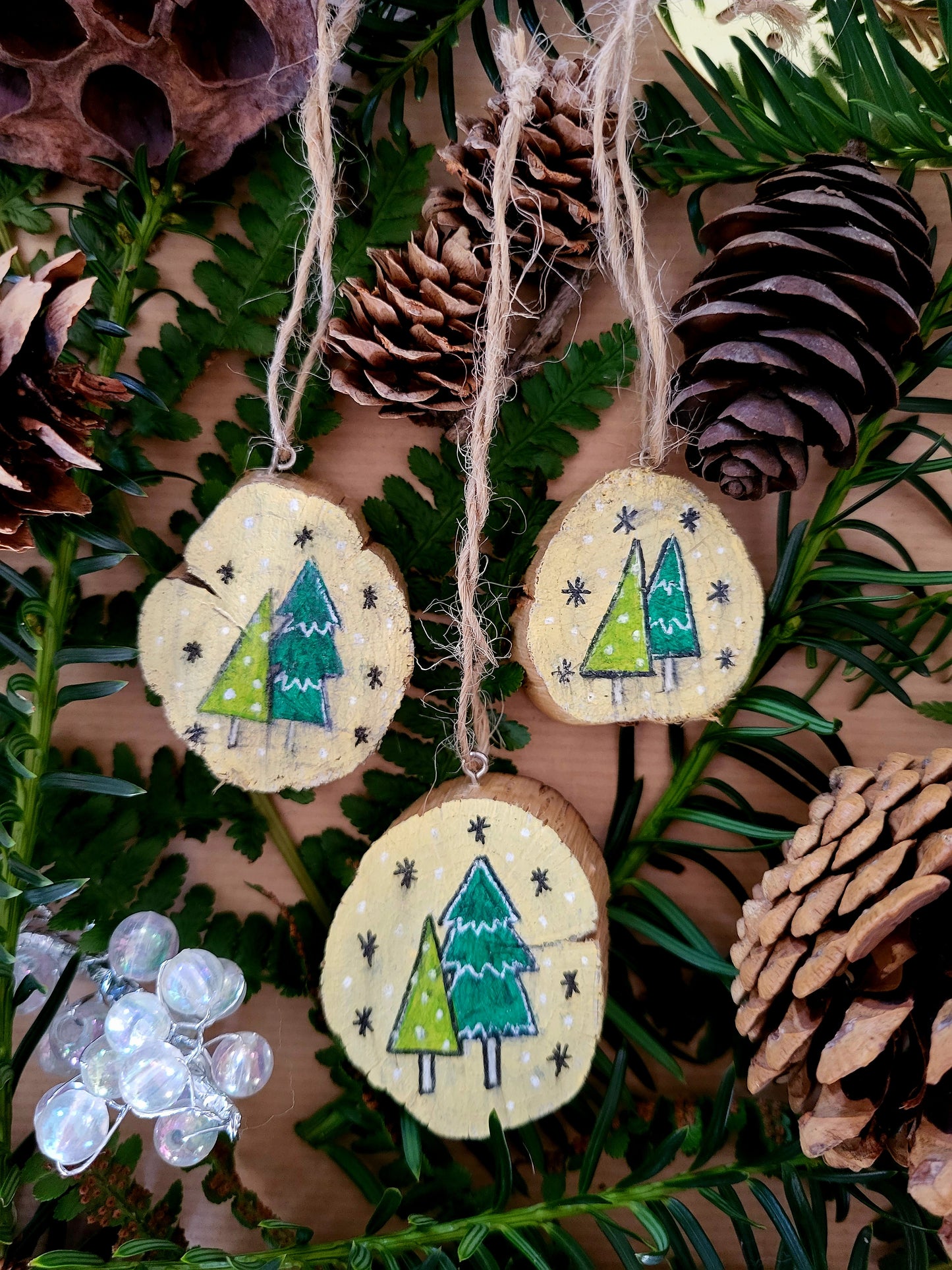 Ronde houten hanger kerstbomen set